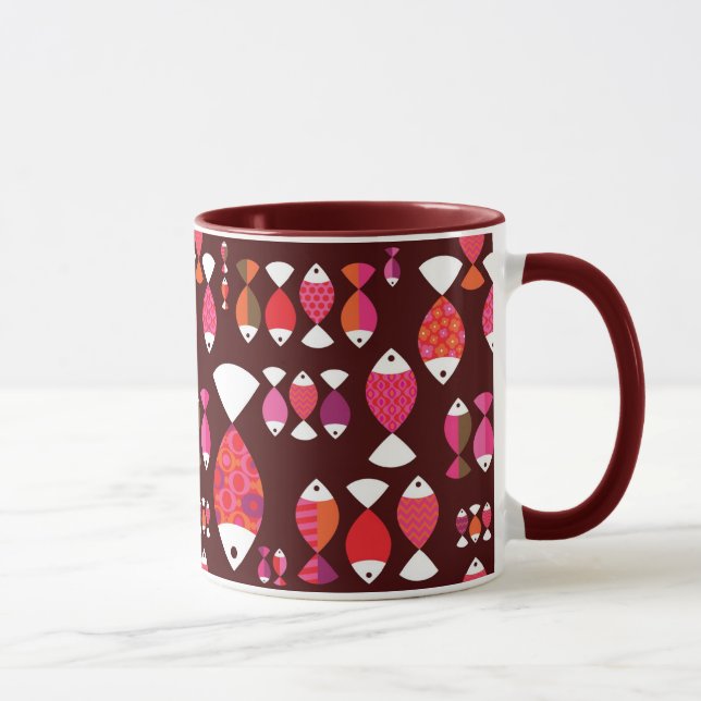 Tasse Motif sous-marin de rétros poissons abstraits (Droite)