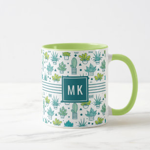 Tasse Motif succulent d'aquarelle verte et bleue