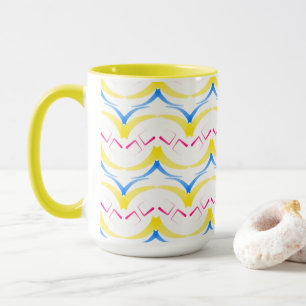 Tasse MUG 15 oz superbe design jaune, bleu et rose