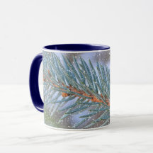 Tasse Mug Art Branche de Pin Neige et Hiver