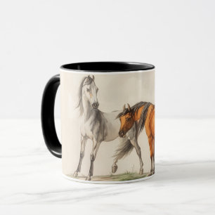Tasse Mug Art Illustré Chevaux Vintage