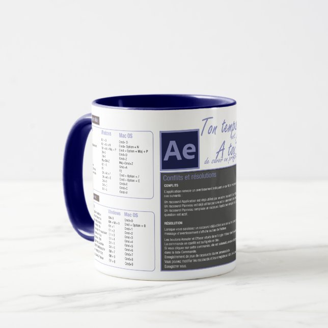 Tasse mug raccourcis clavier After effect (Devant gauche)