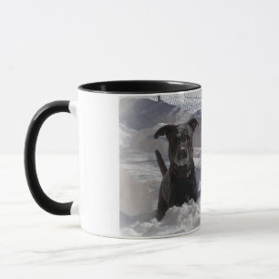 Tasse Mug Terrier Pit Bull nez bleu dans la neige