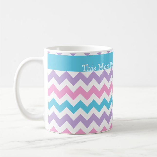 Tasse nach Maß, Türkis, Rosa, Mauve Chevrons (Links)