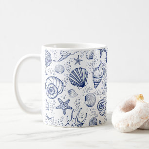 Tasse nautique étoile de mer coquillage bleu et bl