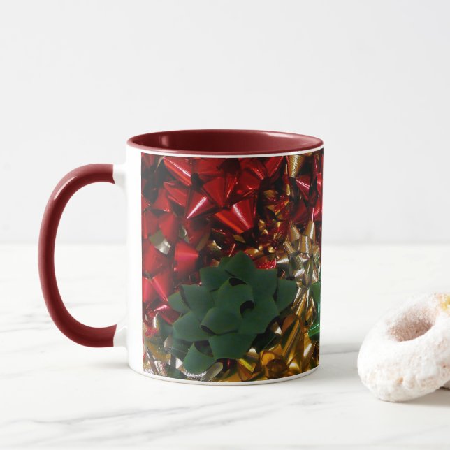 Tasse Noël Bows colorés Festive vacances (Avec donut)