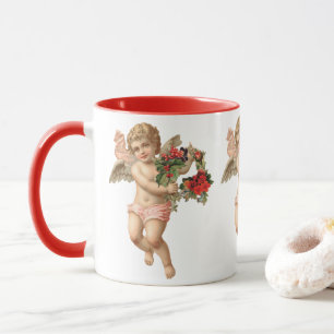 Tasse Noël vintage, Ange victorien avec couronne florale