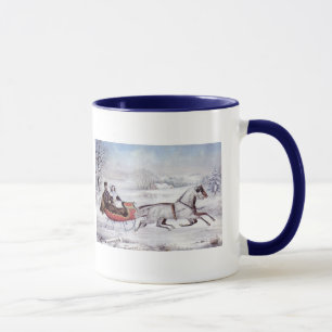 Tasse Noël Vintage, La Route Hiver, Cheval Sleigh