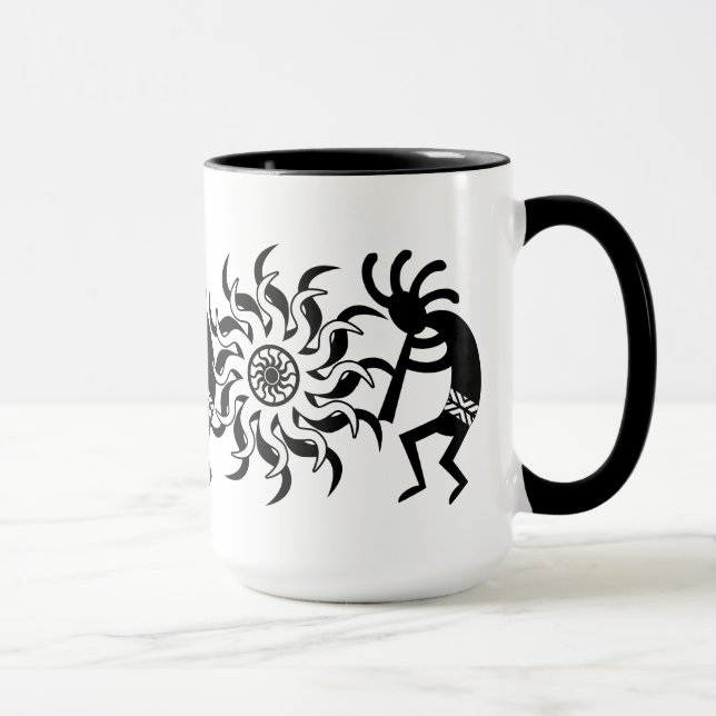 Tasse Noir N Blanc Sud-Ouest Kokopelli Soleil Tribal (Droite)