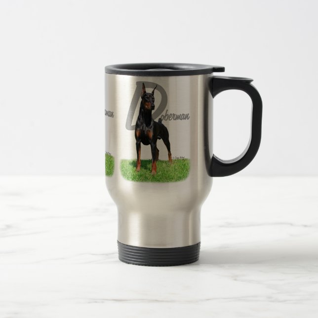 Tasse noire de voyage de Pinscher de dobermann (Droit)