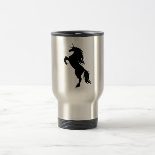 Tasse noire de voyage de silhouette de licorne