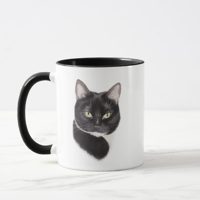 Tasse noire et blanche de chat (Gauche)