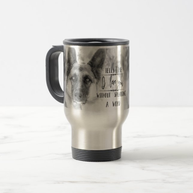 Tasse noire et blanche de typographie de berger (Devant gauche)