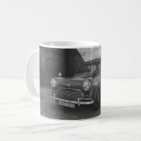 Tasse noire et blanche de voiture vintage de Mini