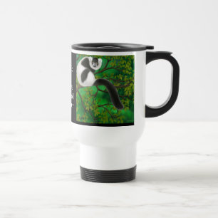 Tasse noire et blanche de voyage de lémur de