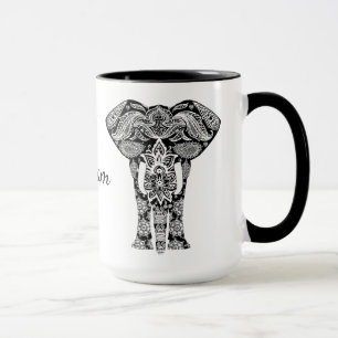 Tasse noire et blanche d'éléphant de henné