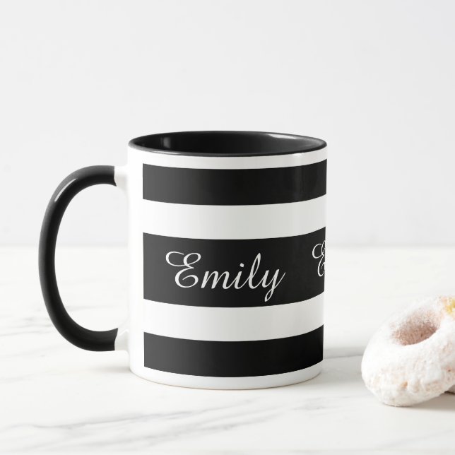Tasse Nom Des Grandes Blancs Et Noires Modernes (Avec donut)