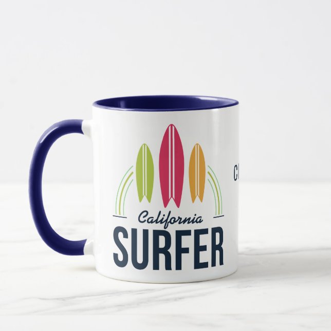 Tasse Nom et emplacement personnalisés Sauts surfeurs (Gauche)