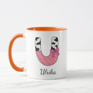 Tasse Nom Initial Personnalisé | Vache Rose Lettre