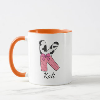 Tasse Nom Initial Personnalisé | Vache Rose Lettre