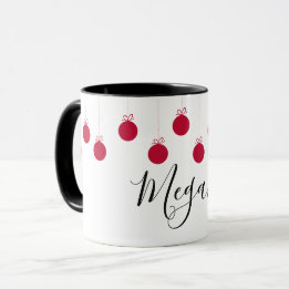 Tasse nommée blanche rouge d'ornements de boules