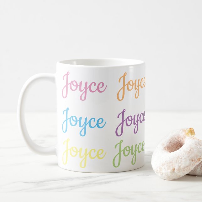 Tasse nommée de Joyce - blanc et pastels (Avec donut)