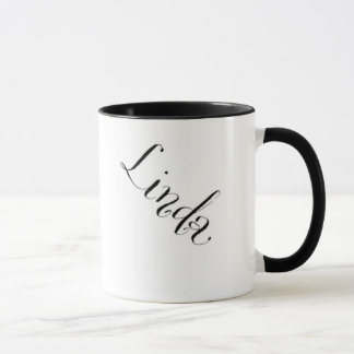 Tasse nommée de Linda en noir et blanc
