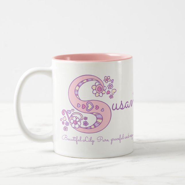 Tasse nommée de monogramme de la fleur S de coeur (Gauche)