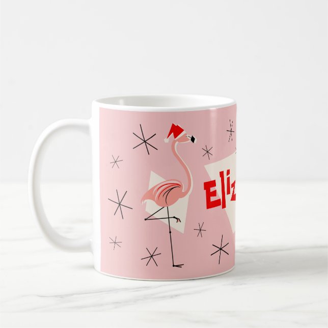 Tasse nommée rose de Santa de Flamant rose (Gauche)