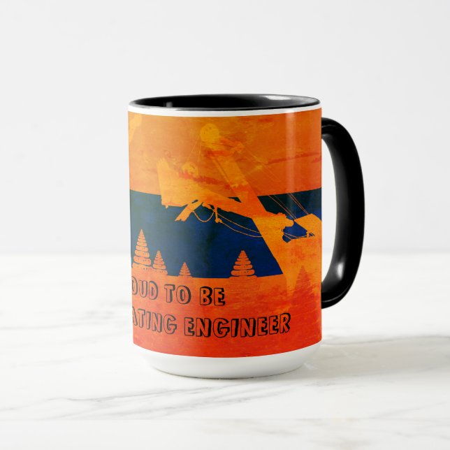 Tasse Nord-Ouest, grue et lunette, art INGÉNIEUR OPÉRATI (Devant droit)