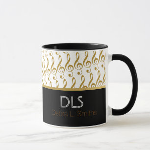 Tasse notes musicales dorées personnalisées