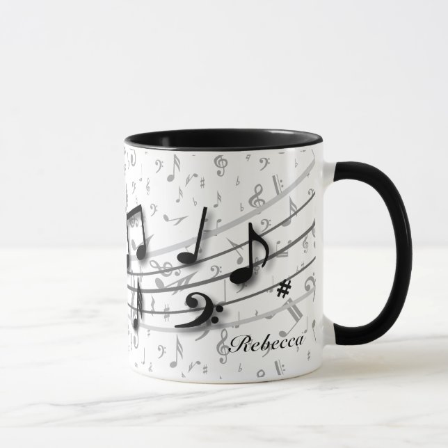 Tasse Notes musicales noires et grises personnalisées (Droite)