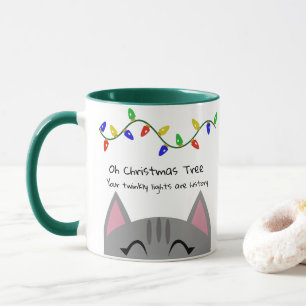 Tasse Oh chat tigré et lumières d'arbre de Noël