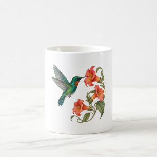 Tasse Oiseau-Mouche Émeraude et Fleurs de Trompett