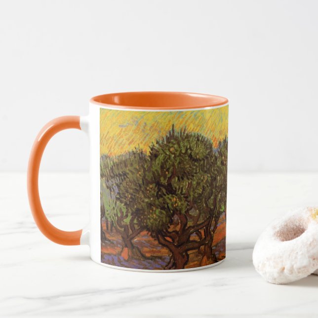 Tasse Olive Grove, Ciel orange par Vincent van Gogh (Avec donut)