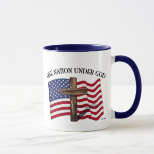 Tasse One Nation Under God avec croix robuste et drapeau