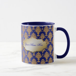 Tasse Or de damassé sur le bleu royal