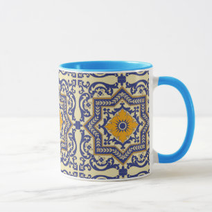 Tasse orange bleue de style en céramique d'Azulej