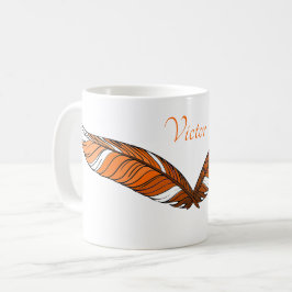 Tasse - Orange Feathers und Name