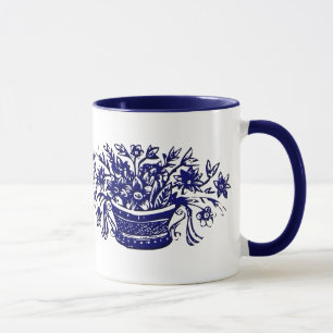 Tasse Panier vintage bleu et blanc de fleur