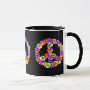 Tasse Panneau de paix Floral sur noir