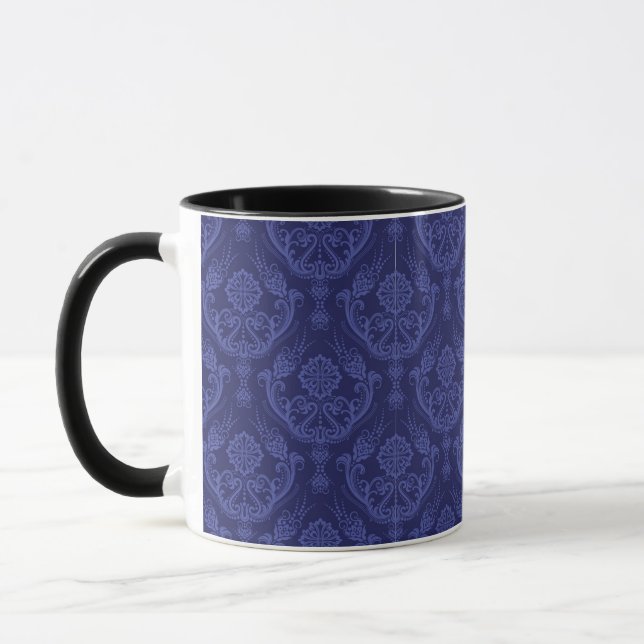 Tasse Papier peint floral bleu de luxe de damassé (Gauche)