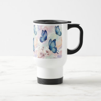 Tasse Papillon Aquarelle | Art Floral Bleu Clair