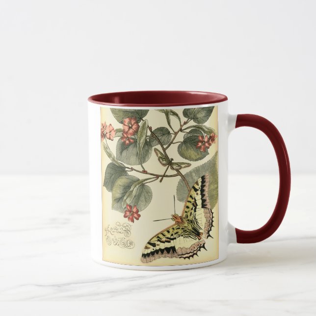 Tasse Papillon et libellule à fleurs rouges (Droite)