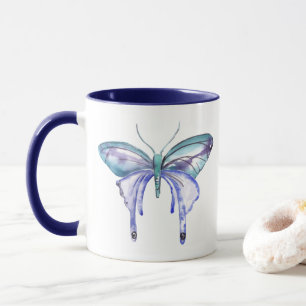 Tasse papillon pourpre bleu d'aqua d'aquarelle