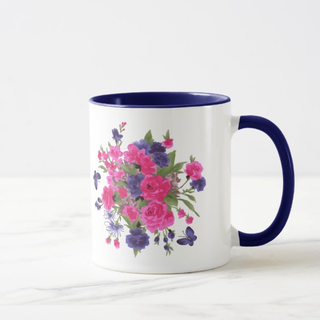 Tasse Papillons et fleurs Nom personnalisé Fête des mère (Droite)