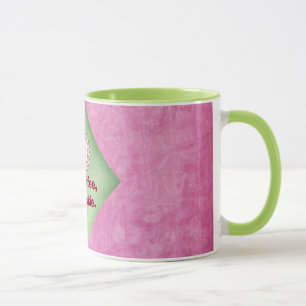 Tasse Pas de café Pas de biscuits en rose et vert