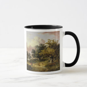 Tasse Paysage boisé avec la femme et l'enfant marchant
