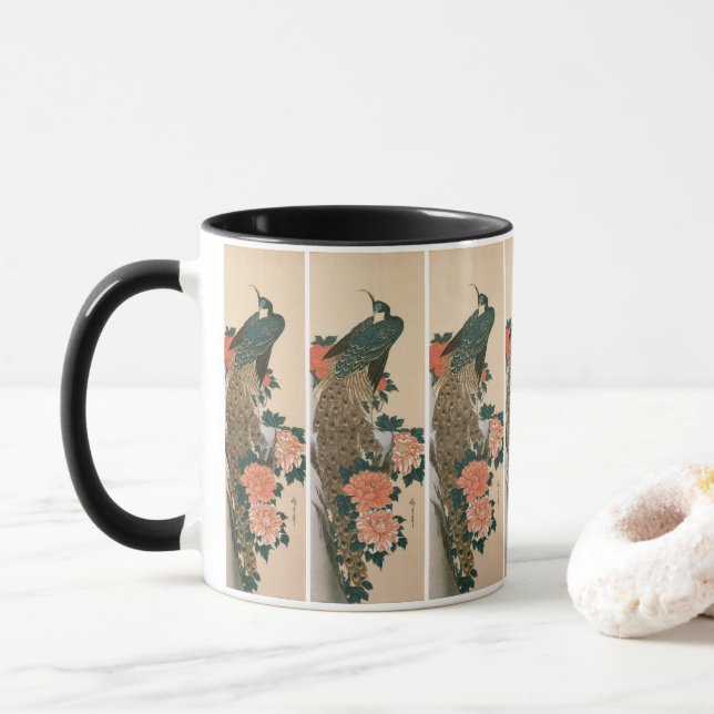 Tasse Peacock and Peonies de Hiroshige, Art japonais (Avec donut)