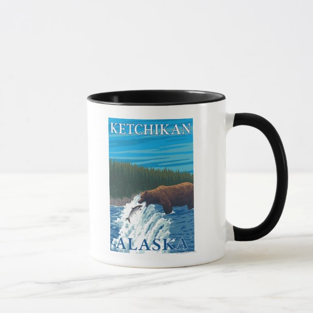 Tasse Pêche à l'ours dans la rivière - Ketchikan, Alaska (Droite)